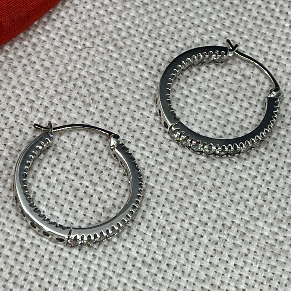 Vintage Ross-Simons Sterling Silver Hoop Earrings with CZ – Snapbar In & Out - Picture 14 of 17